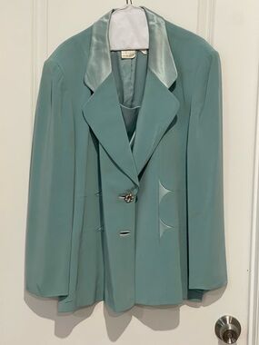 Sioni Teal Satin-Trim Blazer Jacket